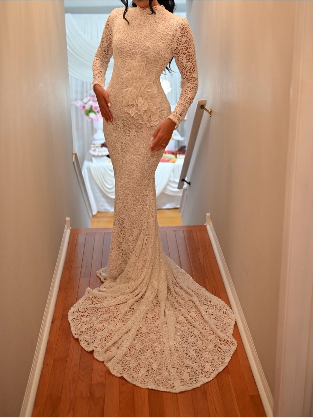 Long-Sleeve Lace Mermaid Wedding Gown